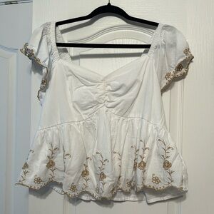 White Embroidered Women's Top